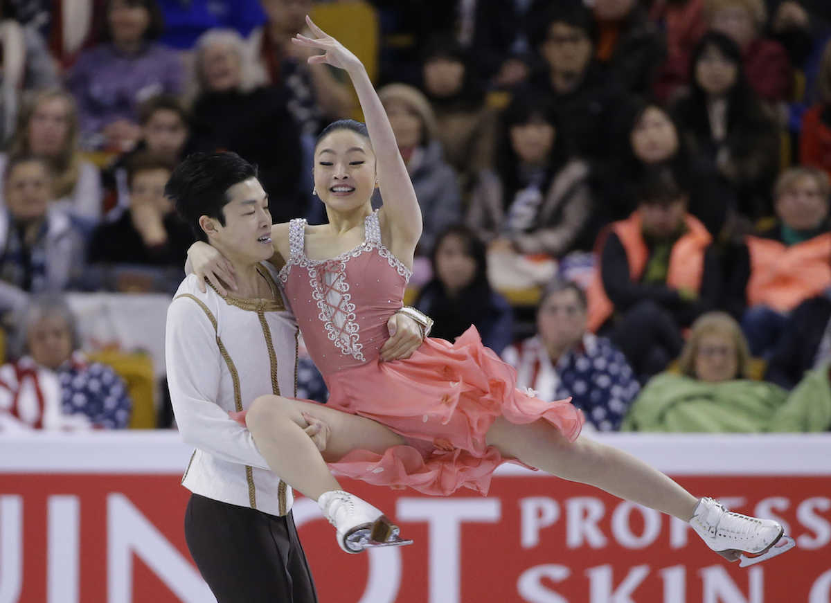 Maia Shibutani and Alex Shibutani, of the United States, compete during the Ice Dance short program at the World Figure Skating Championships, Wednesday, March 30, 2016, in Boston. (AP Photo/Elise Amendola)